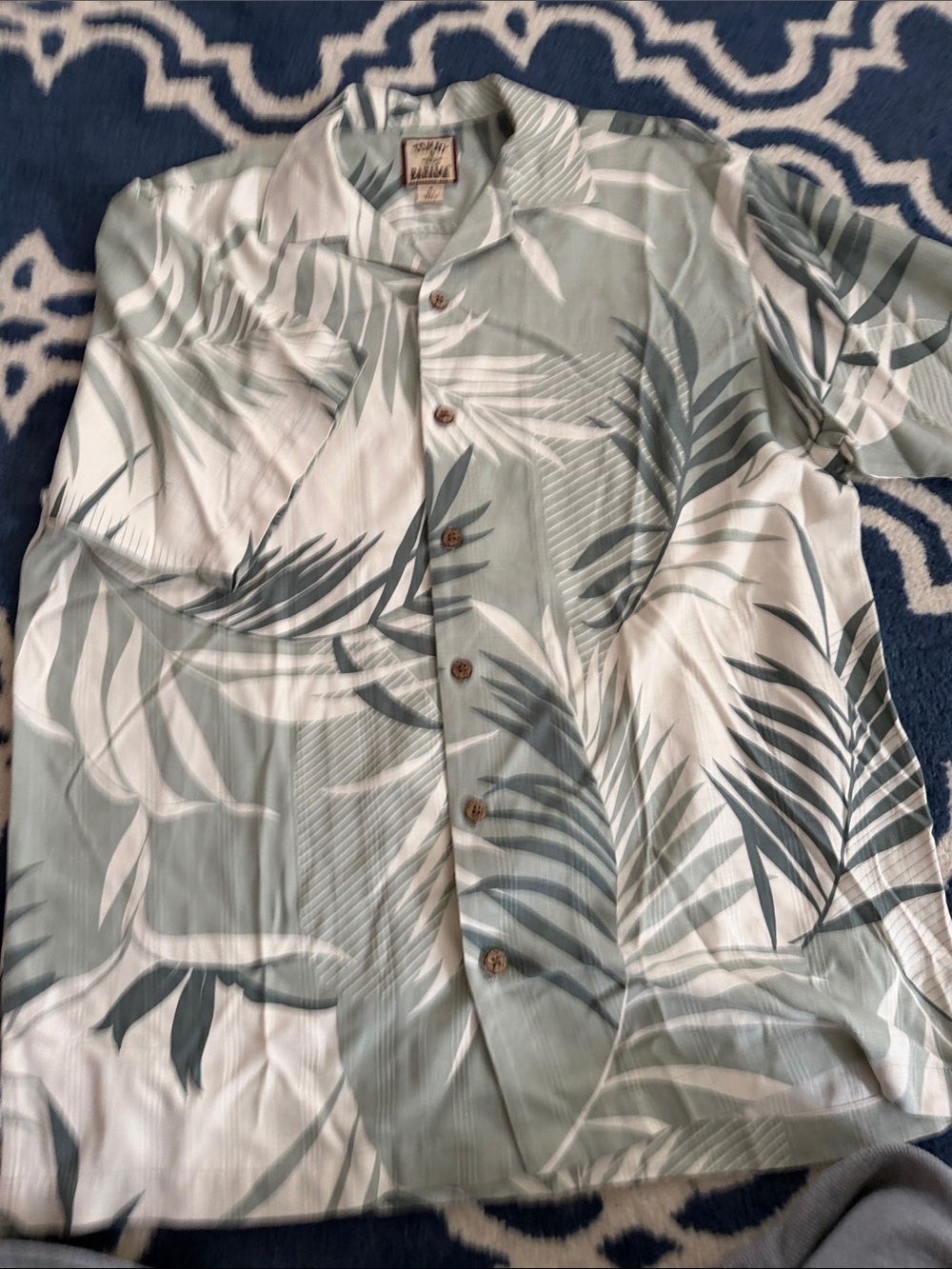 Tommy Bahama Light Sage & White Palm Leaf Camp Shirt